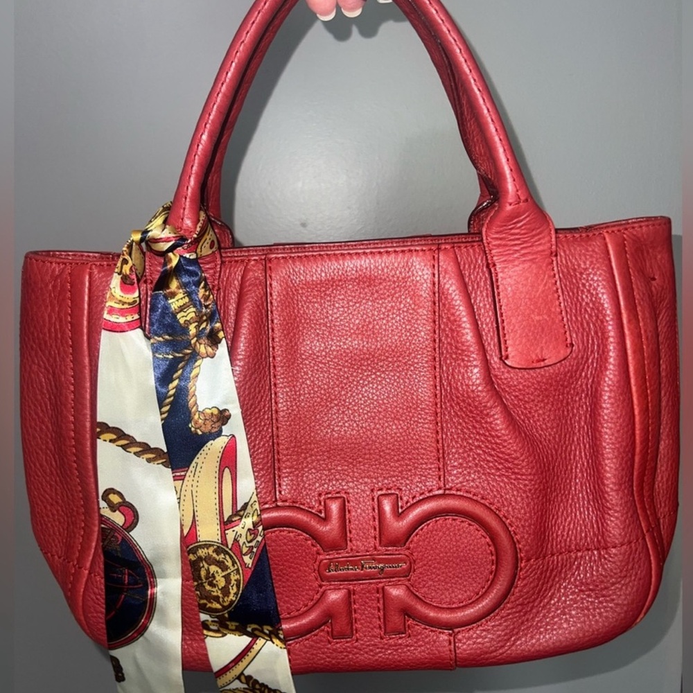 Salvatore Ferragamo Red Tote with Scarf Detail